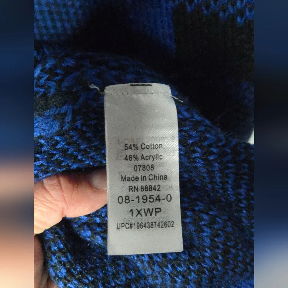 NWT Catherines Country Village Blue/Black Buffalo Plaid Sweater Cardigan 1X